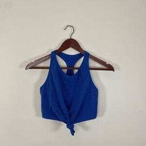 Aerie blue and black striped cropped tie bralette top women's medium sporty